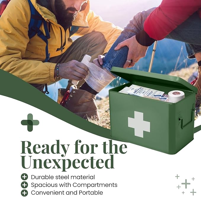 Flexzion First Aid Box Organizer Empty 13" Green