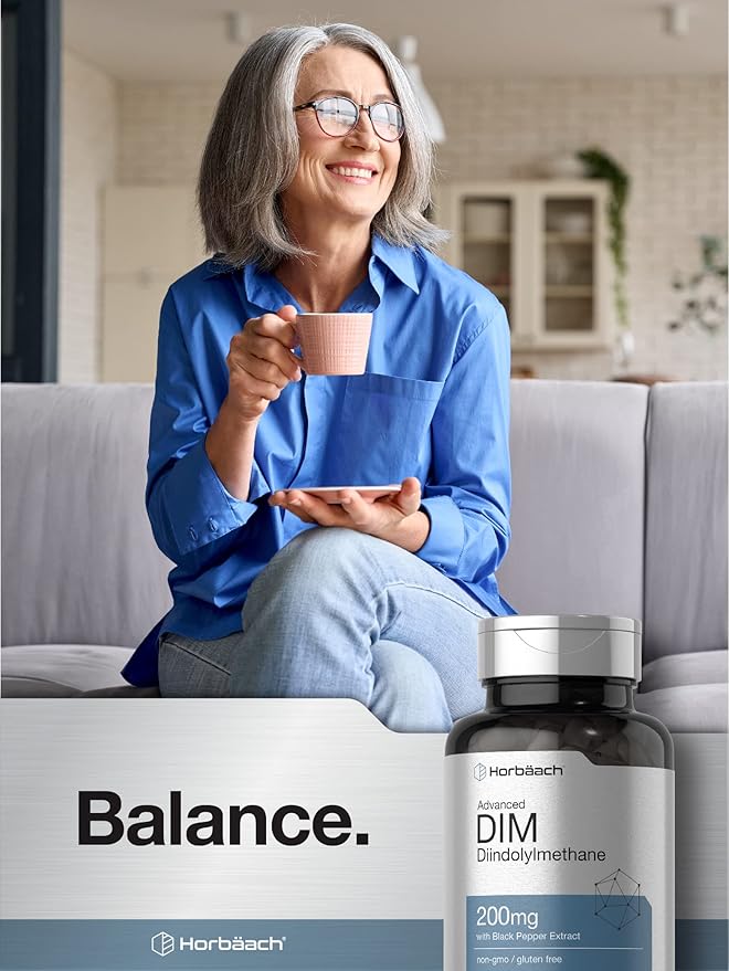 Horbäach DIM Supplement | 200mg | 200 Capsules | for Women and Men | Advanced Diindolylmethane | with Black Pepper Extract | Non-GMO, Gluten Free