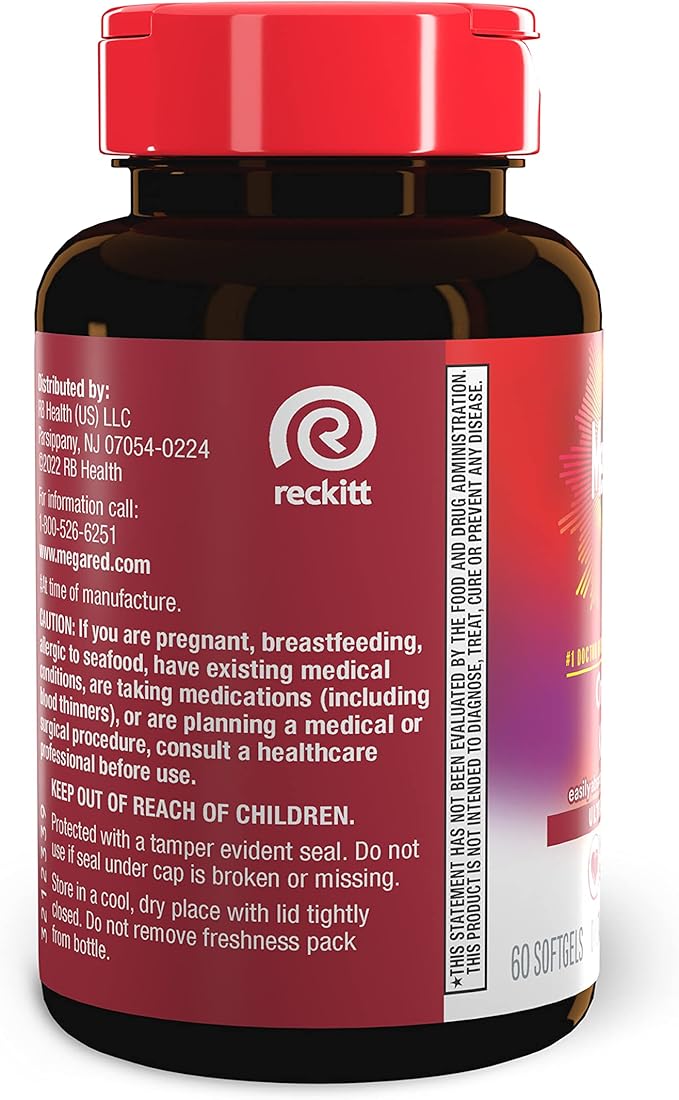 MegaRed #1 Doctor Recommended Krill Oil Brand 1000mg Omega 3 Supplement 60 Softgels