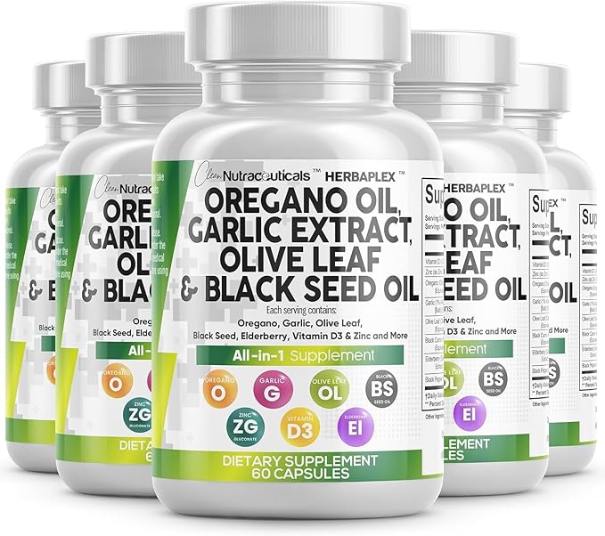 Clean Nutraceuticals Oregano Oil Garlic Extract D3 & 5Pack