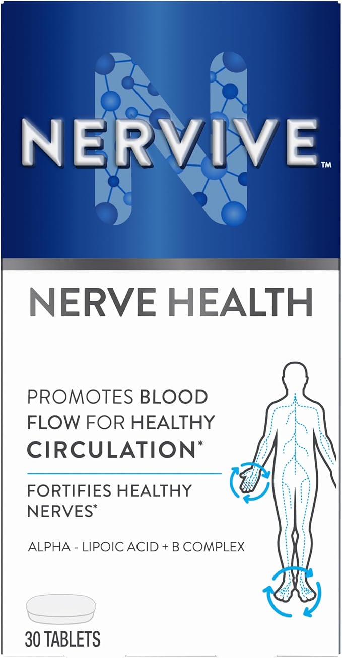Nervive Nerve Health, with Alpha Lipoic Acid, to Fortify Nerve Health and Function in Fingers, Hands, Toes, & Feet*, ALA, Vitamins B12, B6, & B1, 30 Tablets (Packaging May Vary)
