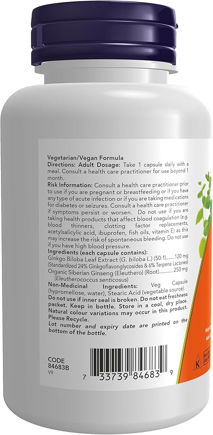 NOW Supplements, Ginkgo Biloba 120 mg, 100 Veg