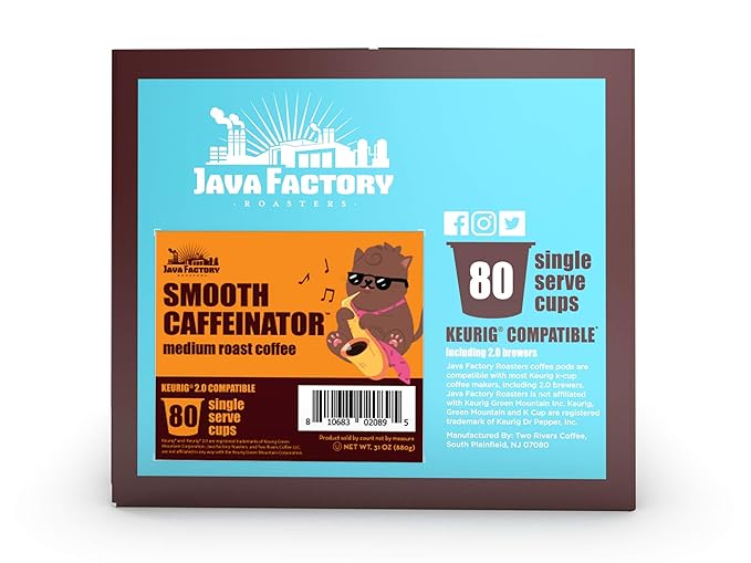 Java Factory Medium Roast Coffee Pods Compatible with K Cup Brewers Including 2.0, Smooth Caffeinator, 80 Count