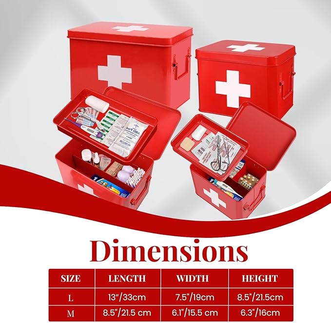 Flexzion First Aid Box Organizer Empty 13" Red