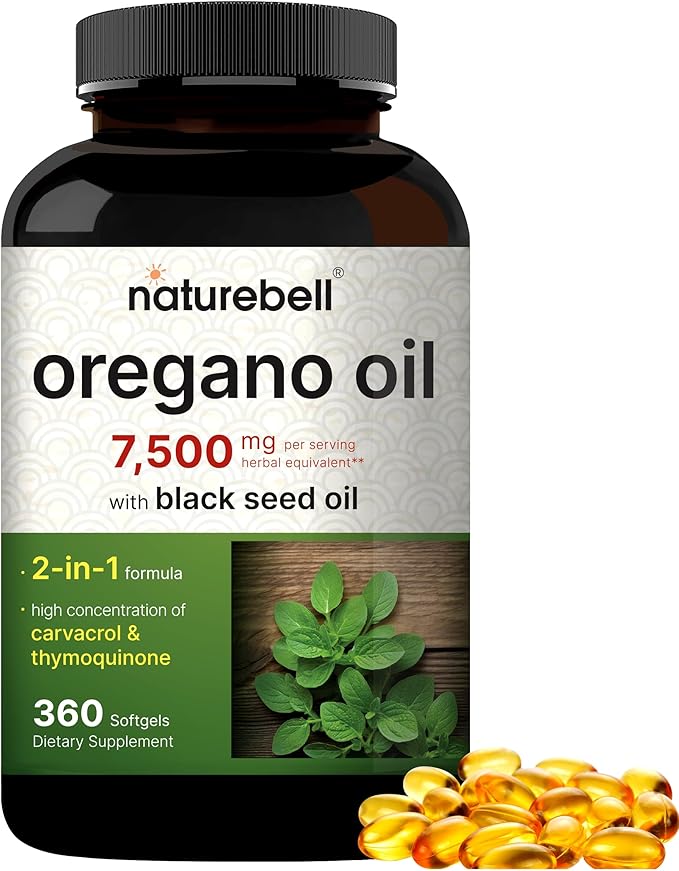 NatureBell Oregano Oil 7,500mg with Black 360 Softgels 360-day Supply