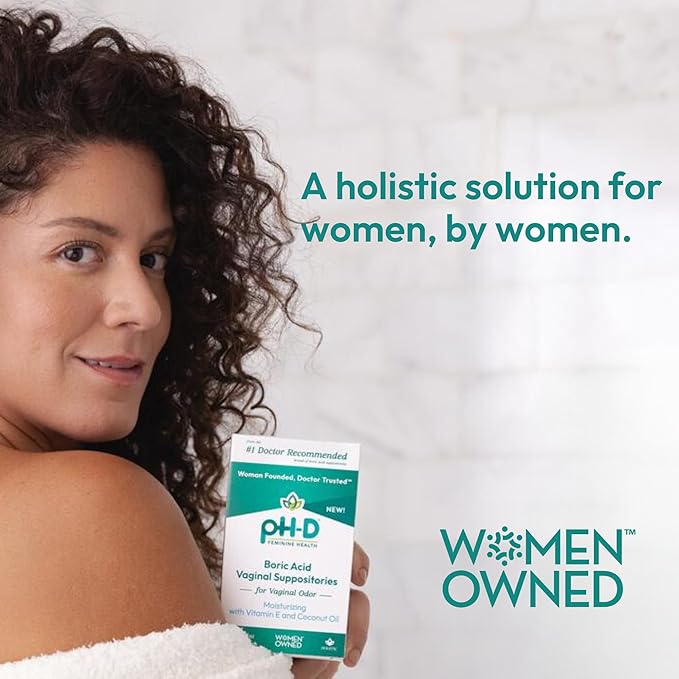 pH-D Feminine Health Support - Boric Acid Moisturizing Suppository - Woman Owned - for Vaginal Odor - Paraben-Free and Cruelty-Free - 14 Count