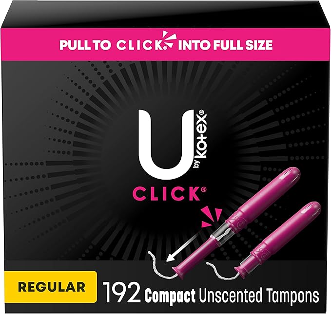 U by Kotex Click Compact Tampons, 192 Count (6 Packs 32) (Packaging