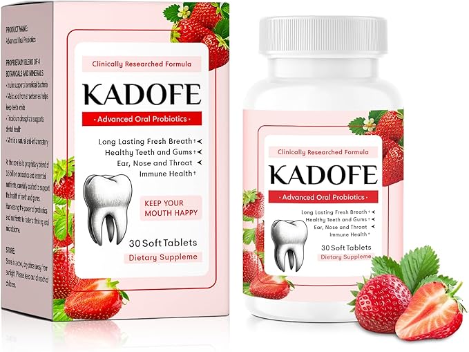 Oral Probiotics for Gums and Teeth Health & Fresh Breath, 35 Billion CFU Advanced Oral Probiotics for Mouth Bad Breath, Combats Dry Mouth, Halitosis, 30 Tablets (Strawberries-1pcs)
