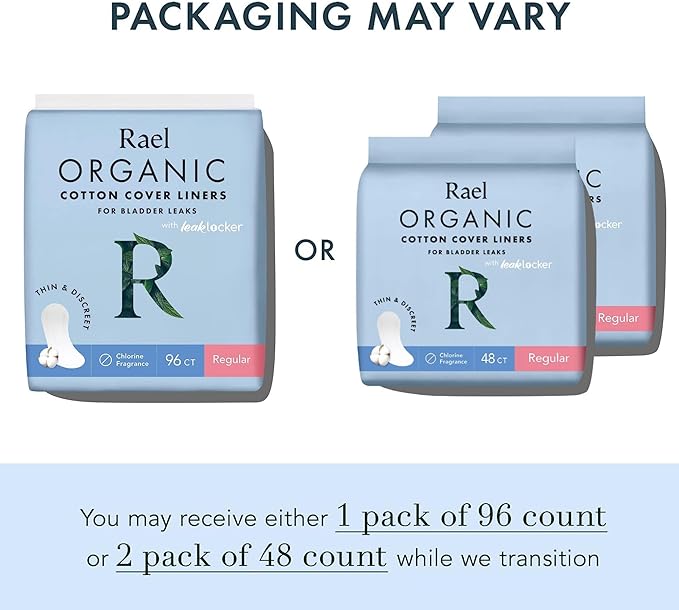 Rael Incontinence Liners for Women, Organic 4-Layer Core 96 Count)