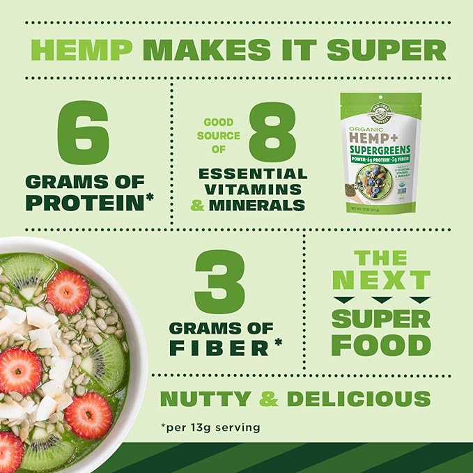 Manitoba Harvest Organic Hemp & Supergreens 7.5 oz 6g of 3g of 8 Essential
