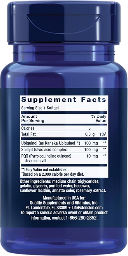 Life Extension Super Ubiquinol CoQ10 with PQQ, CoQ10, PQQ, shilajit, heart health, cellular energy support, 8x better absorption, gluten-free, 100 mg, 30 softgels