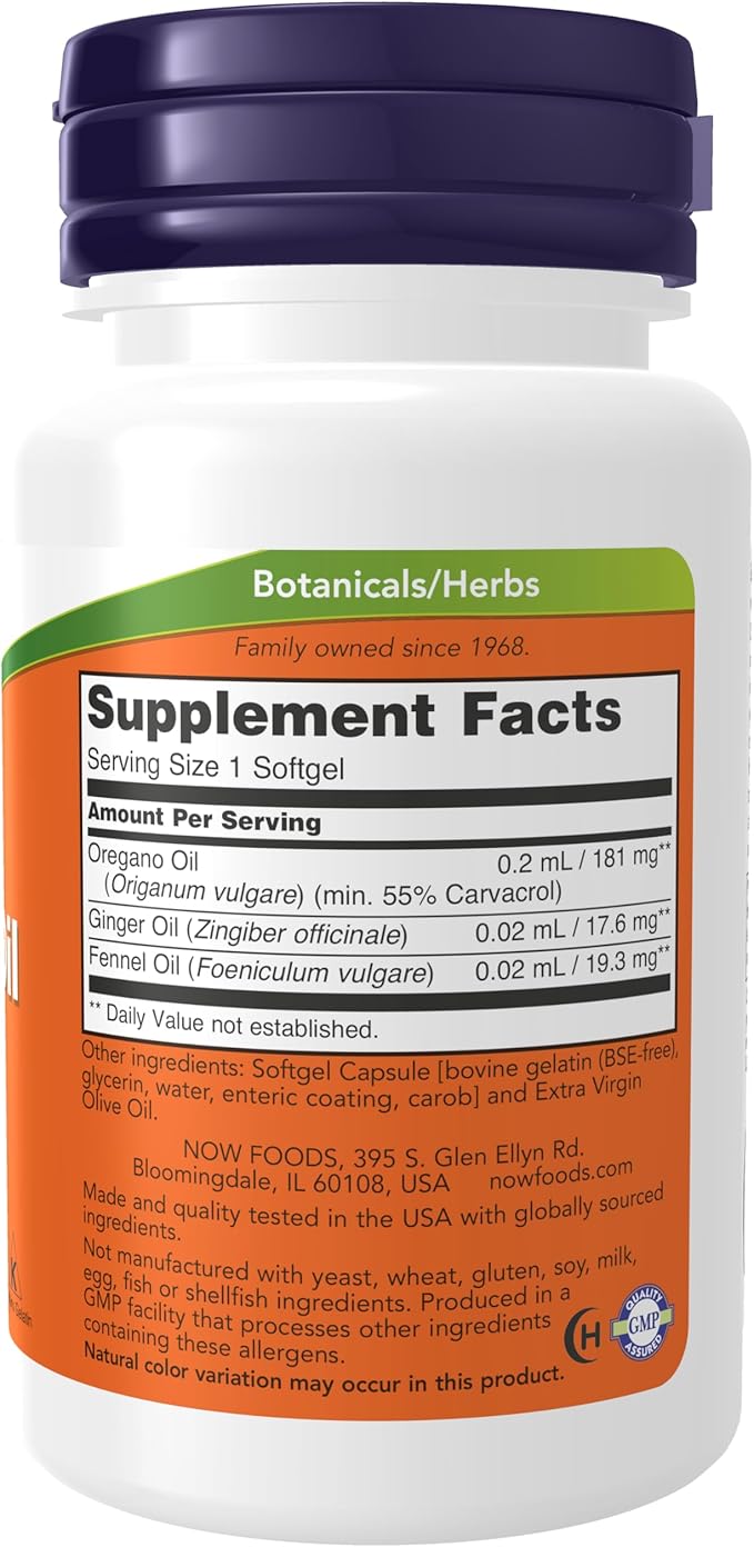 NOW Supplements, Oregano Oil with Ginger 90 Softgels