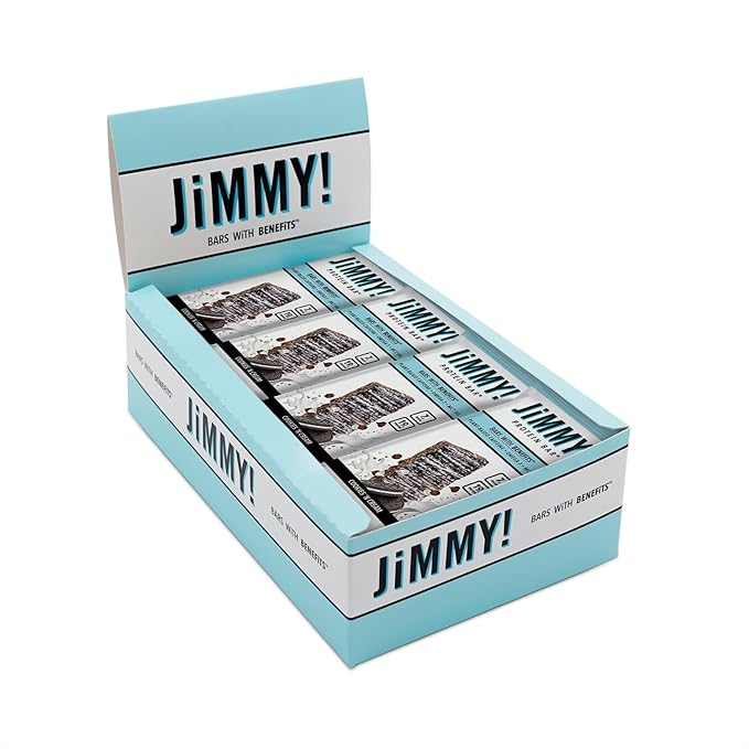JiMMY'S! Functional Protein Bar - Cookies and Cream -12 Count - 18g Protein with Caffeine, Omega 3 and MCT Oils - Low Sugar, Gluten Free, Energy-Boosting