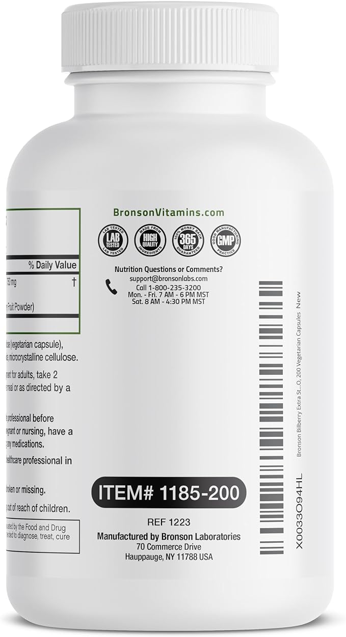 Bronson Bilberry Extra Strength Vaccinium Myrtillus, 200 Vegetarian