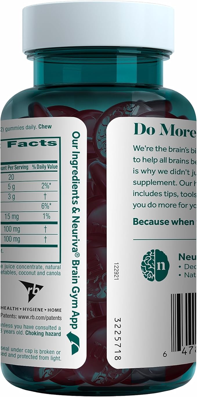 NEURIVA Original Brain Supplement for Memory, Focus & Concentration + Learning & Accuracy with Clinically Tested Nootropics Phosphatidylserine and Neurofactor, Strawberry Flavor, 50 Gummies