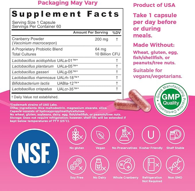 Nutricelebrity NutriFlora-Pro Probiotics for Women - Support Vaginal, Urinary Health (UTI), Digestive System, Period Pain, Yeast, and BV Relief, Cranberry Pills, 10 Billion CFU 6 Strains (60 Caps)