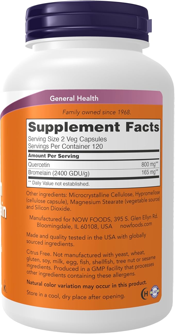 NOW Foods Supplements, Quercetin with Bromelain, Balanced Immune System*, 240 Veg Capsules