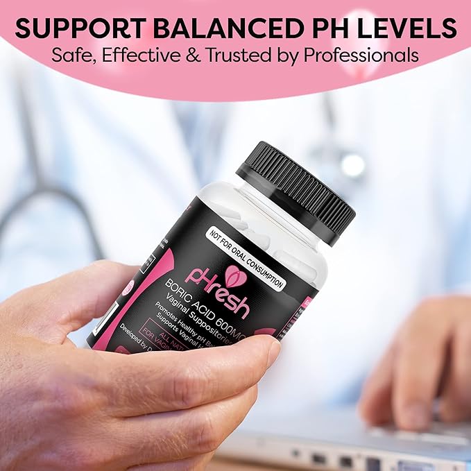 pHresh Boric Acid Vaginal Suppositories 600mg (30 Count Veggie Capsules) + 15 Vaginal Suppository Applicators - Supports Vaginal Health & Promotes Healthy pH Balance - Made in The USA