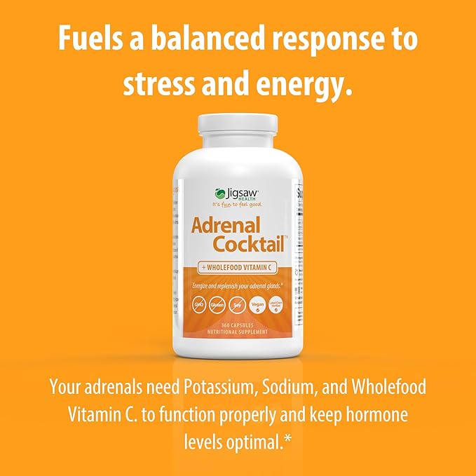Jigsaw Health Adrenal Cocktail + Wholefood Vitamin C | with Potassium Bicarbonate, Sea Salt, and Acerola Cherry Extract | 360 Capsules | 60 Servings