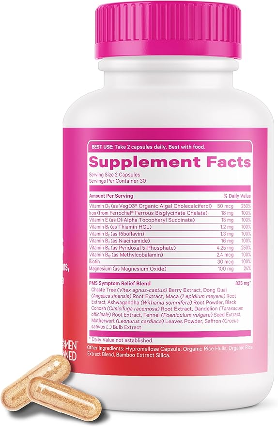 Pink Stork PMS Supplement for Women 10 Vitamins 60 Capsules
