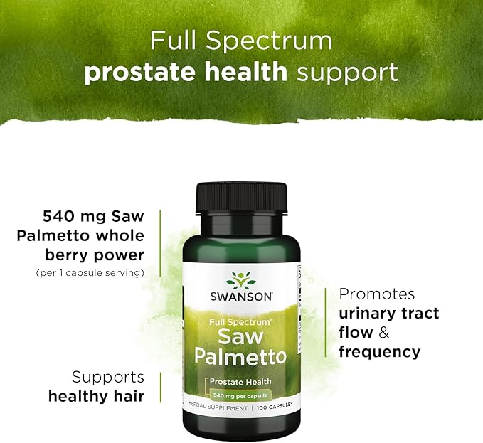 Swanson Saw Palmetto - Herbal Supplement Promoting Male Prostate Health Support - Natural Hair Supplement & Urinary Health Support - 540 mg 100 Capsules (2 Pack)