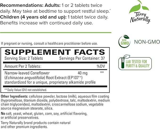 Terry Naturally AnxioCalm - 75 Tablets - Fast-Acting, Non-Drowsy, Non-Addictive Formula - Safe for Adults & Children 4+ Years - Non-GMO - 37 Servings