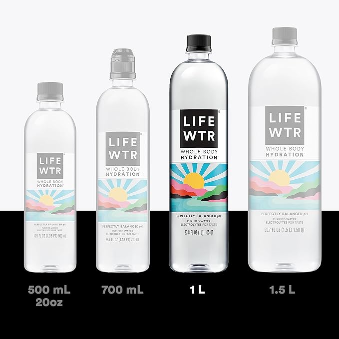 LIFEWTR Premium Purified Water, pH Balanced with Electrolytes, 100% recycled plastic bottles, 33.8 Fl Oz, 1L (Pack of 6)