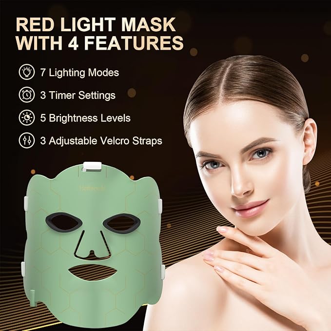 7 Colors Red Light Mask, Dual-Wavelength 660nm & 850nm LED 3 Timing 5 Power