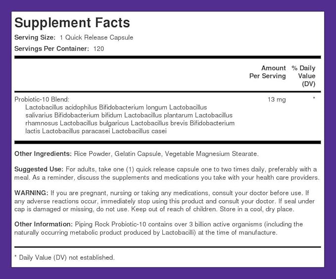 Piping Rock Probiotic Acidophilus 14 Strains 3 Billion 120 Capsules