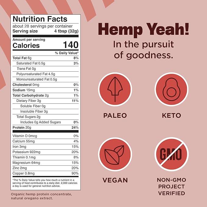 Manitoba Harvest Hemp Yeah! Organic Max 32oz; with 20g protein 4.5g Omegas 3&6 per