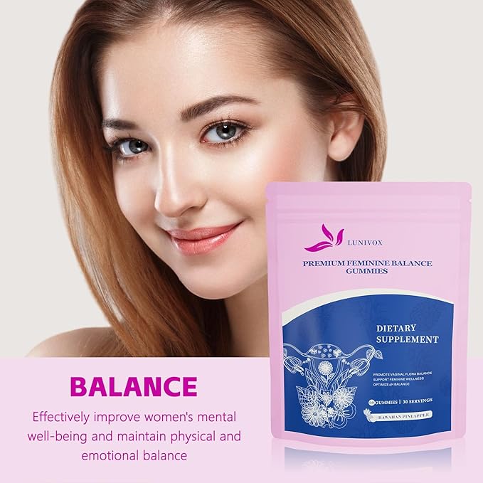 Premium Feminine Balance Gummies for Women – Hawaiian Pineapple Flavored Gummies for pH Balance and Support – Vaginal Probiotics for Women’s Wellness – Immune Support – 60 Gummies
