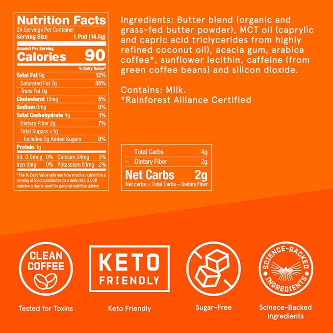 Bulletproof Keto Coffee Single-Serve Pods, 24 Count, All-In-One Recipe with MCT Oil and Organic Butter