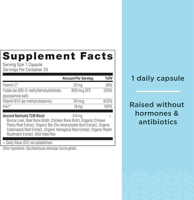 Iron Supplement by Ancient Nutrition, 18mg 30 Capsules