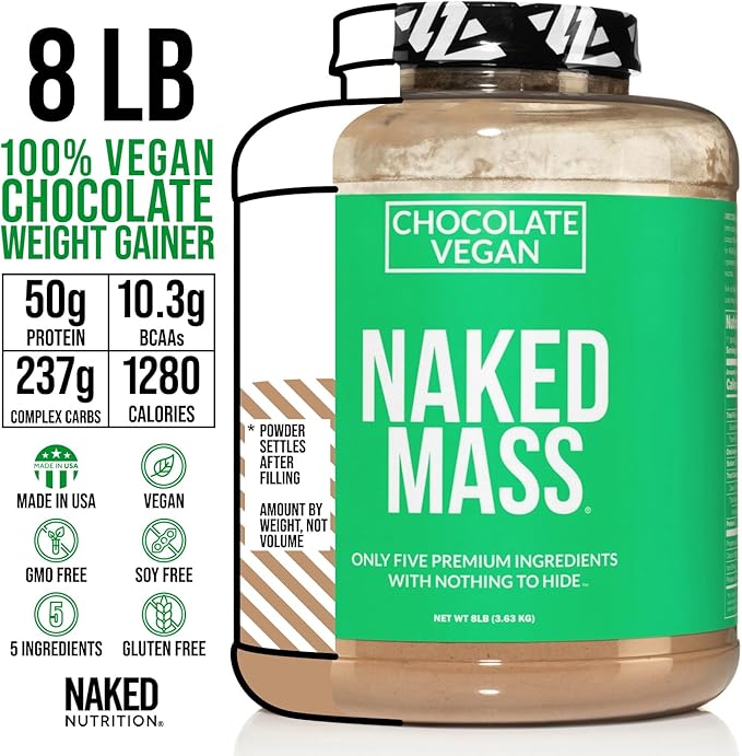 NAKED Mass - Chocolate Vegan Weight 8Lb Bulk, 1,280 Calories 11 Servings