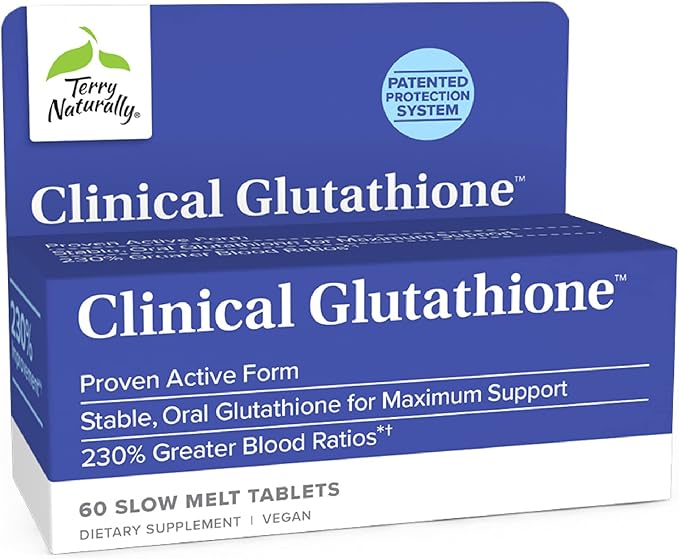 Terry Naturally Clinical Glutathione - 60 Slow Melt Tablets - Stable 300 mg L-Glutathione Supplement - Non-GMO, Vegan, Gluten Free - 30 Servings