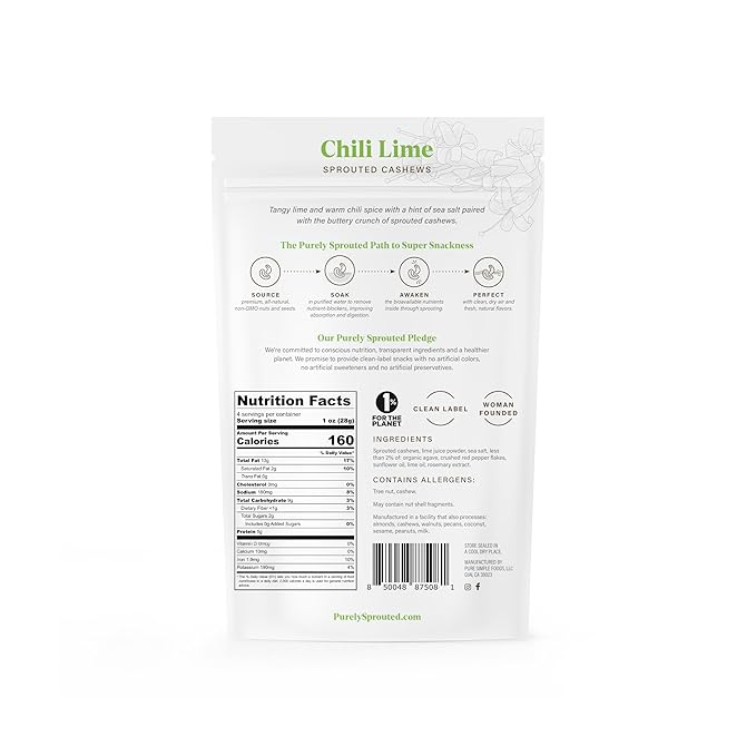 Purely Sprouted Cashews Chili Lime Sea (4 oz, 6 pack)