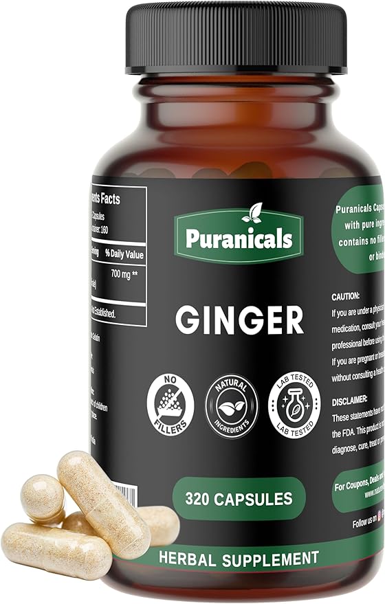 Ginger Premium 320 Capsules Non GMO 700 mg 100% Pure