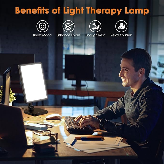 Light Therapy Lamp,UV-Free 12000 Lux Sun 5 Brightness 1800-6500K Color 1H Timer
