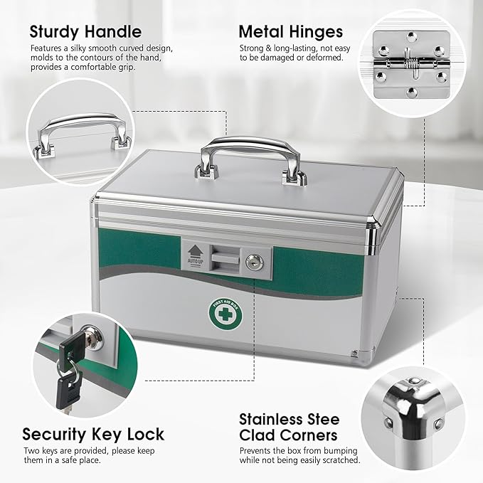 Med Box, Medicine Lock Box,Locking Medicine Boxes【Extra-Large16 x 9.25 x 7.5 Inch】,Lock