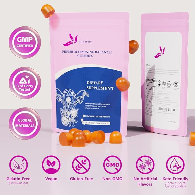 Premium Feminine Balance Gummies for Women – Hawaiian Pineapple Flavored Gummies for pH Balance and Support – Vaginal Probiotics for Women’s Wellness – Immune Support – 60 Gummies