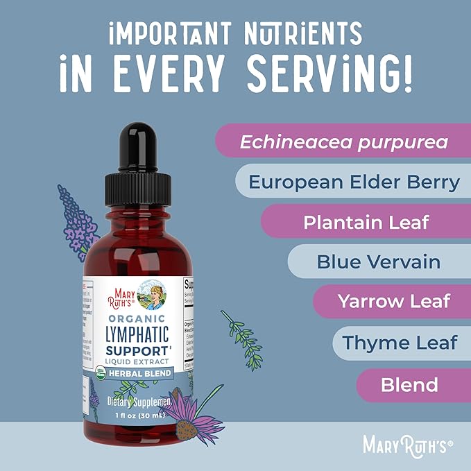 Lymphatic Support Drops by MaryRuth's | USDA Organic Lymphatic Cleanse Immune Support Supplement| Lymphatic Support with Echinacea & Elderberry | Blue Vervain | Vegan | Non-GMO | 30 Servings