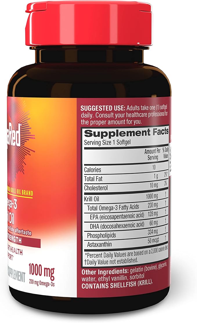 MegaRed #1 Doctor Recommended Krill Oil Brand 1000mg Omega 3 Supplement 60 Softgels