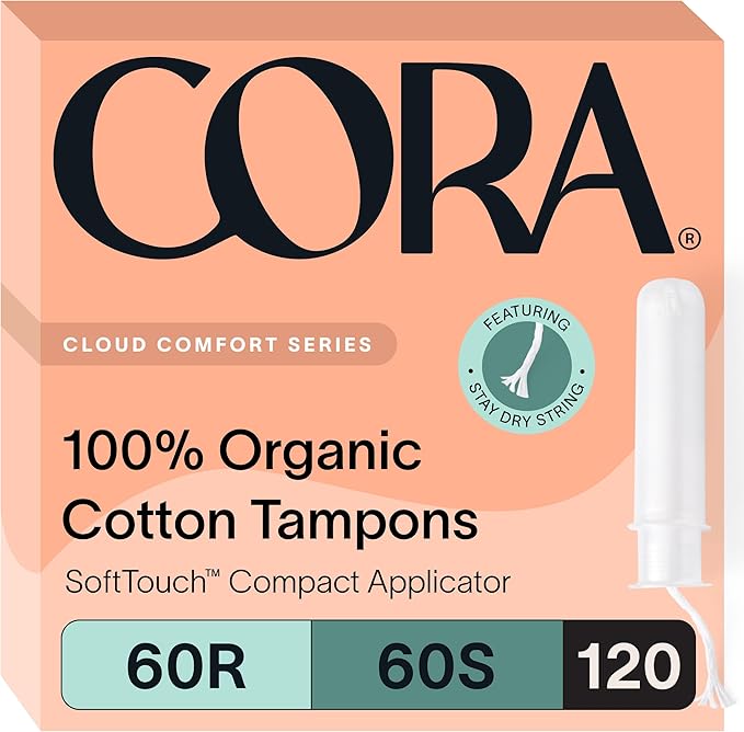 Cora Organic Applicator Tampon Multipack 60 Regular 60 Super 100% Organic 120 Total