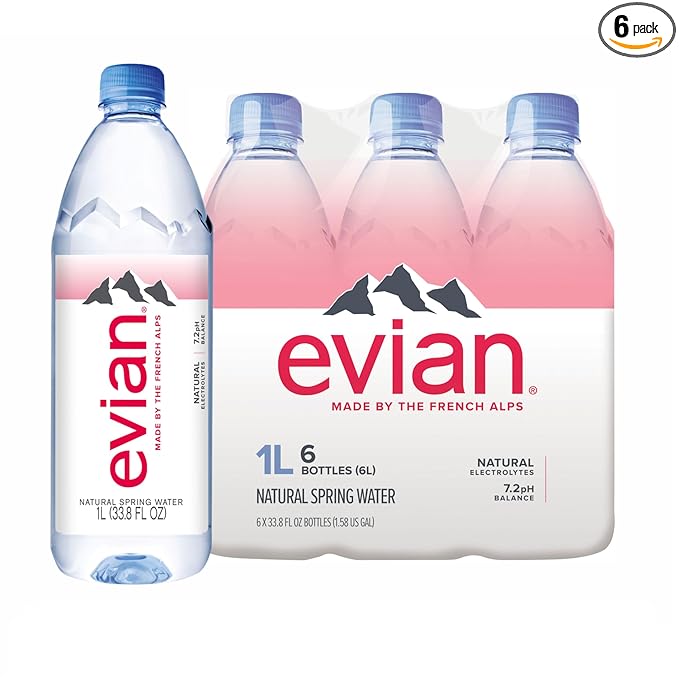 Evian Natural Spring Water, 1 L bottles, 6 pack