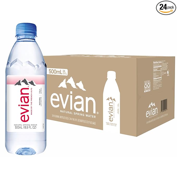 evian Natural Spring Water, PH Balanced with Natural Electrolytes, 16.9fl oz./500mL Bottles (pack of 24)