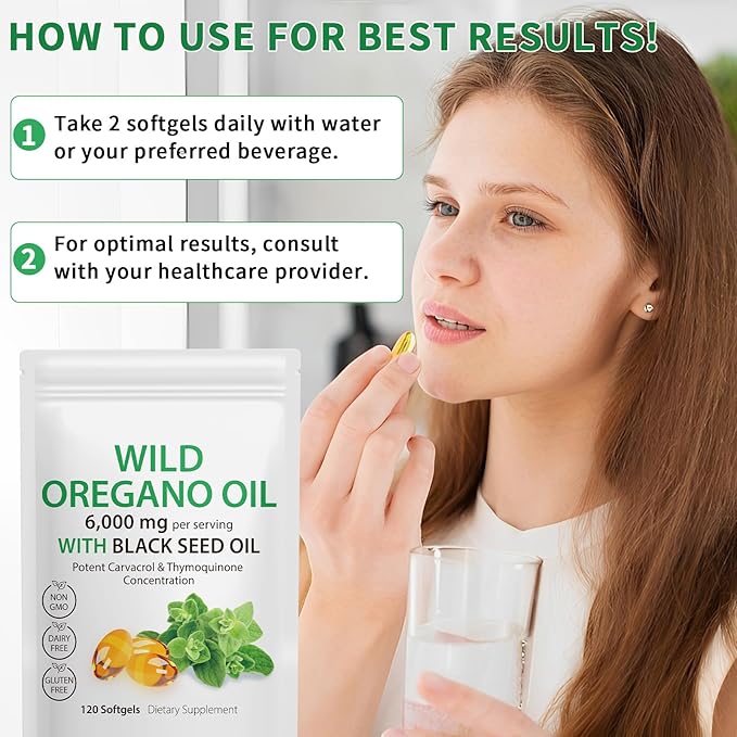 Oregano Oil Capsules,240 Softgels, 2 in 1 6,000mg 6,000mg Wild 200mg - 4X Strength