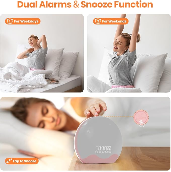 Wake up Light, Sunrise Alarm Clock 10,000 Lux 20 Brightness 4 Color 11 Color