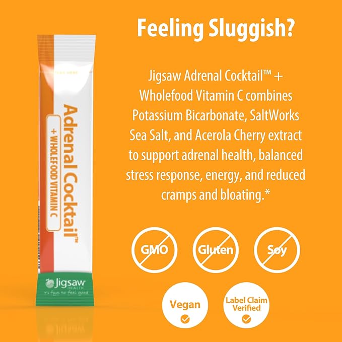 Jigsaw Health Adrenal Cocktail + Wholefood Vitamin C | with Potassium Bicarbonate, Sea Salt, and Acerola Cherry Extract | 60 Servings (Packets)