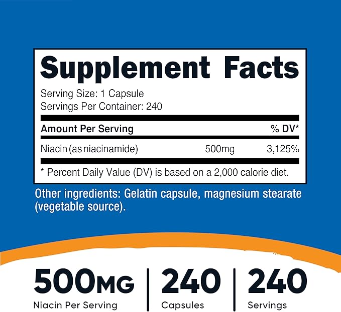 Nutricost Niacinamide (Vitamin B3) 500mg, 240 Capsules - Non-GMO, Gluten Free, Flush Free Vitamin B3