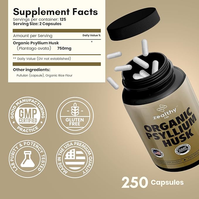Psyllium Husk Capsules, All-Natural Fiber Supplement,